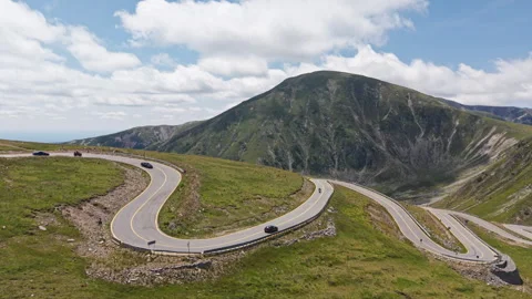 Dramatic Road Loops Below Plescoaia Peak Stock Footage 347056554
