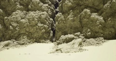 Dramatic rock formations create a unique landscape in a remote desert area Stock Illustration