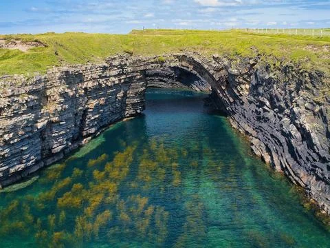 Dramatic Rock Formations Over Turquoise Water Stock Photos