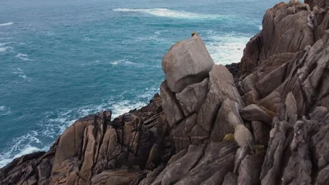 Dramatic Rocky Cliff And Shoreline Hit By Waves Of Atlantic Ocean - aerial Stock Footage 239537167