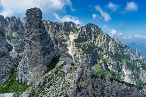 Dramatic Rocky Mountain Peaks Under Blue Sky Stock Photos