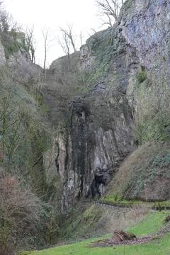 Dramatic Rocky Valley Path To Cave Entrance, Castleton, The Peak District, Stock Photos