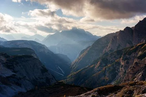 Dramatic Rugged Mountain Valley Landscape in the Dolomites at Autumn During.. Stock Photos