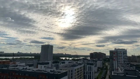 Dramatic runing cloud over the city. Time-lapse footage Stock Footage 131360177
