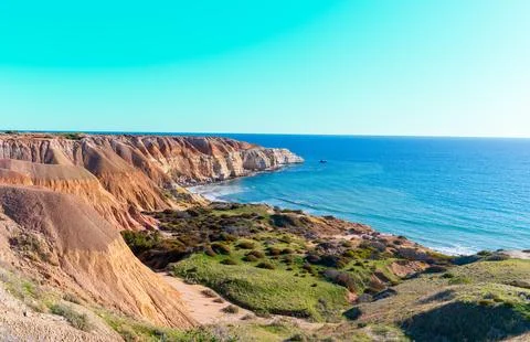 Dramatic Sandstone Cliffs Overlooking Maslin Beach Stock Photos