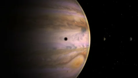 Dramatic Satellite Fly By of Jupiter and Moons Stock Footage 76162914