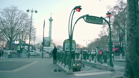 Dramatic scene of the Bastille subway in the French capital, mysterious Stock Footage 229756742