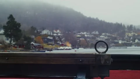 Dramatic scene of boat with an Oslo island in the background Stock Footage 333707505
