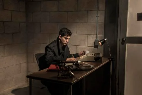 Dramatic scene of a detective Stock Photos