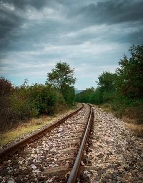 Dramatic scene of Eastern Europe railroad tracks Stock Photos