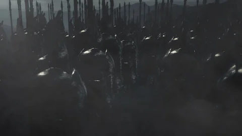 Dramatic Scene of Elves Standing in a Battle Formation Ready for War Stock Footage 120392660