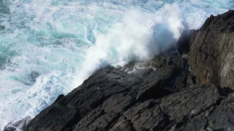 Dramatic Scene Of Foamy Ocean Waves. Slow Motion Shot Video stock 288199599