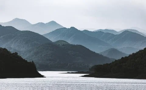 Dramatic scene of hazy mountains Stock Photos