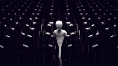 Dramatic Scene of Single White Figure Symbolizing Individuality, Uniqueness.. Stock Footage 314069317
