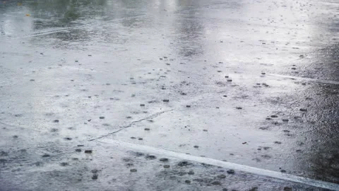 Dramatic scene of storm and raindrop on the street on a rainy day. Stock Footage 153908262