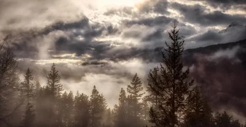 Dramatic Scenic Nature Panoramic View of Canadian Mountain Landscape Stock Photos