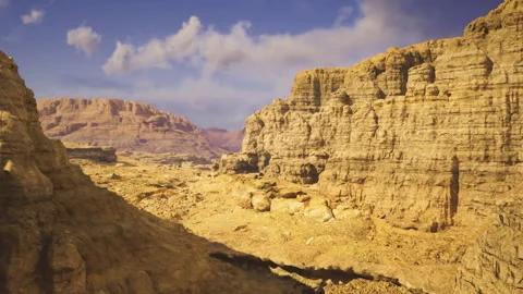 Dramatic scenic overlook revealing shadowed cliffs and textured layers Stock Footage 340340299
