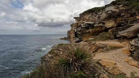 Dramatic Sea Cliffs and Coastal Erosion on the Australian Shoreline, Eagle .. Stock Footage 312061279
