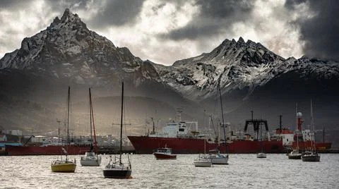Dramatic sea port Stock Photos