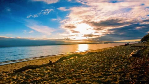 Dramatic sea sunrise. Burning sky and shining golden waves. Stock Footage 276632281