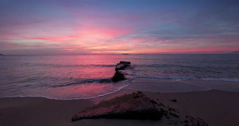 Dramatic sea sunrise over lonely island beach Video stock 218972607