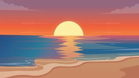Dramatic Sea Sunset Horizon View Stock Illustration