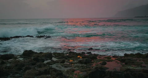 Dramatic sea sunset with shining golden waves. Calm sky at dusk. Summer evening Stock Footage 237786392