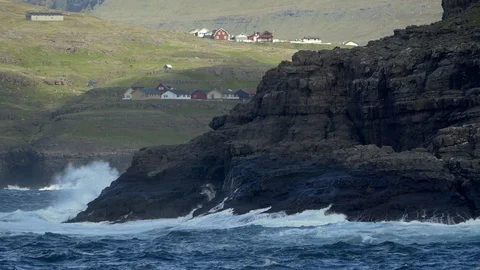 Dramatic seascape with rocky cliffs on Faroe Islands Stock Footage 123695064