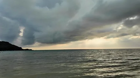 Dramatic Seascape, Storm Clouds and Sunbeams Stock Footage 264810874