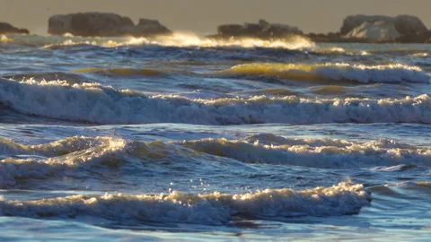 Dramatic seascape. Stormy Pacific ocean at sunset Stock Footage 235819000
