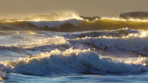 Dramatic seascape. Stormy Pacific ocean at sunset Stock Footage 261917366