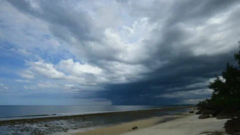Dramatic Seascape Timelapse of Monsoon clouds and rains over the sea in Stock Footage 212042936