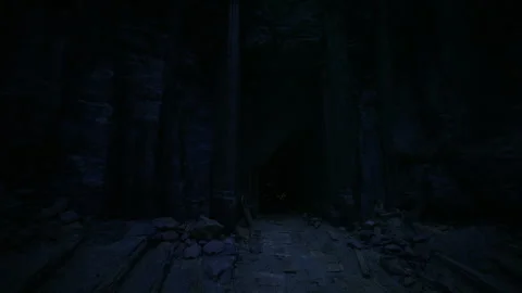 Dramatic setting showing shadowy cavern opening veering into unknown darkness Stock Footage 340666548