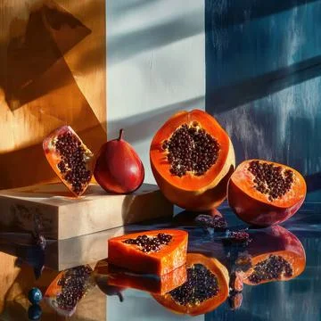 Dramatic Shadows Pomegranates in Sunlight Stock Photos