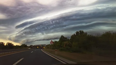 Dramatic Shelf Cloud Formation Over Highway Stock Footage 317201936