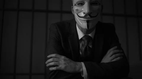 Dramatic shot of Anonymous hacker in prisonn (B/W Version) Stock Footage 60580115