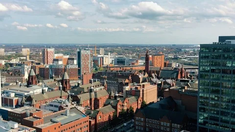 Dramatic Shot of Birmingham's Urban Skyline - Offices, Skyscrapers and History Stock-Footage 79243652