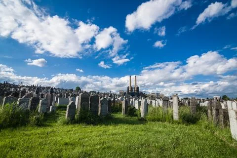 Dramatic shot of cemetery with clouds Stock Photos