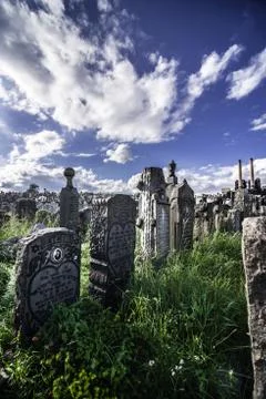 Dramatic shot of cemetery with clouds Stock Photos