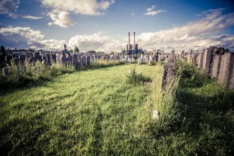 Dramatic shot of cemetery with clouds Stock Photos