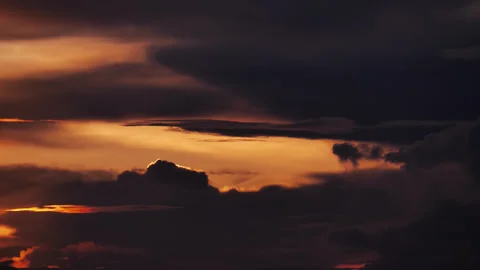 Dramatic silver lining cloud sunset transition to dark night, time-lapse Stock Footage 346162454