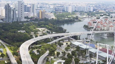 Dramatic Singapore Cityscape with Complex Highway System Stock Footage