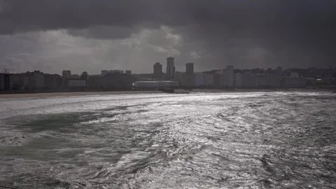 Dramatic Skies: The Contrast of La Coruna Seascape Stock Footage 260647048