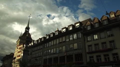 Dramatic skies over architecture in Bern Switzerland Stock Footage 89295205