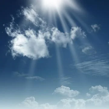 Dramatic skies with white clouds and sun beams Stock Photos