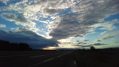 Dramatic sky above the hihgway just before heavy rain Stock Footage 273740264