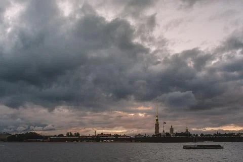 Dramatic sky above Peter and Paul fortress in Saint Petersburg. Stock Photos