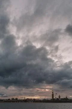 Dramatic sky above Peter and Paul fortress in Saint Petersburg. Neva river. V Stock Photos