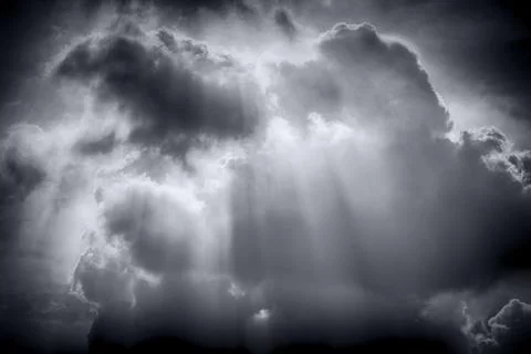 Dramatic sky after rain storm sunlight pass through cloud with light ray vint 写真素材