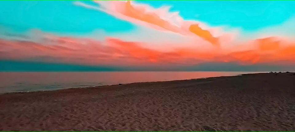 Dramatic sky after sunset over the sand beach on the sea. Sunset Sky on Twilight Stock Photos